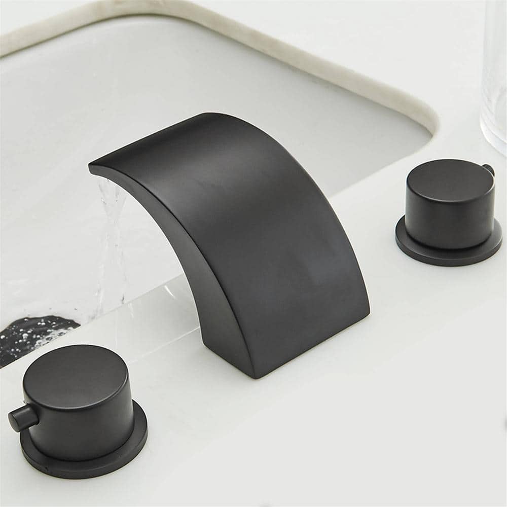 Matte Black LED Waterfall Double-Handle Bathroom Faucet