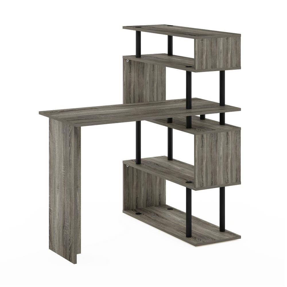 French Oak and Black Wood L-Shape Corner Computer Desk