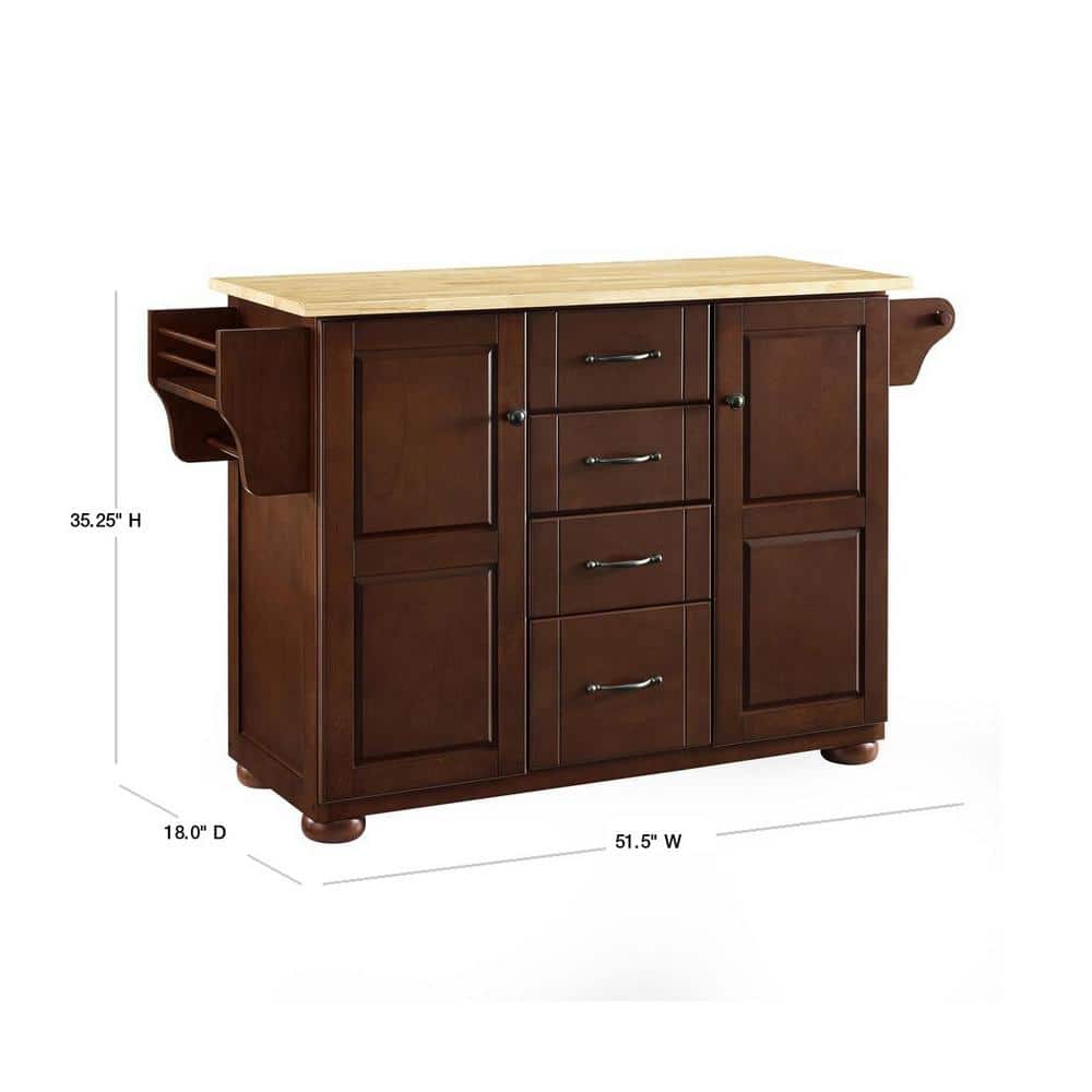 Eleanor 44" Mahogany Natural Wood Kitchen Cart with Spice Rack