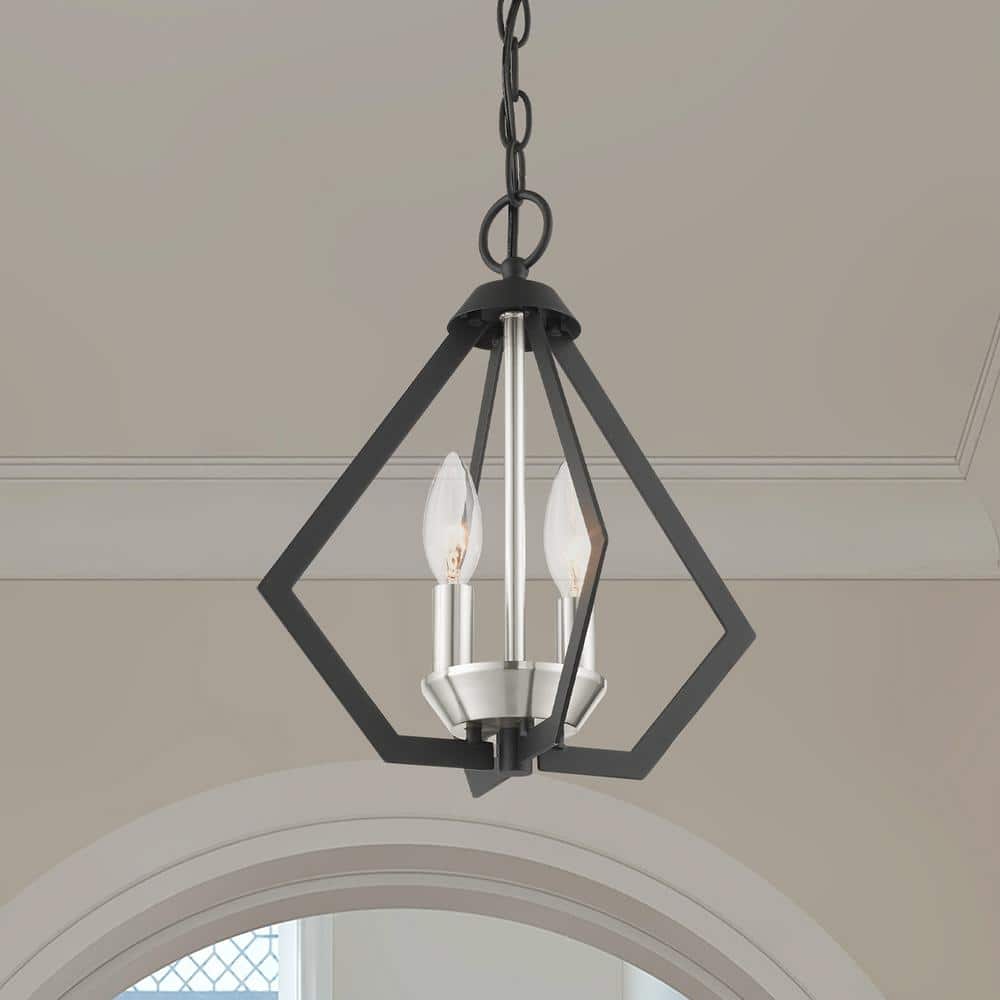 Mini Crystal LED 2-Light Indoor/Outdoor Pendant - Black & Brushed Nickel