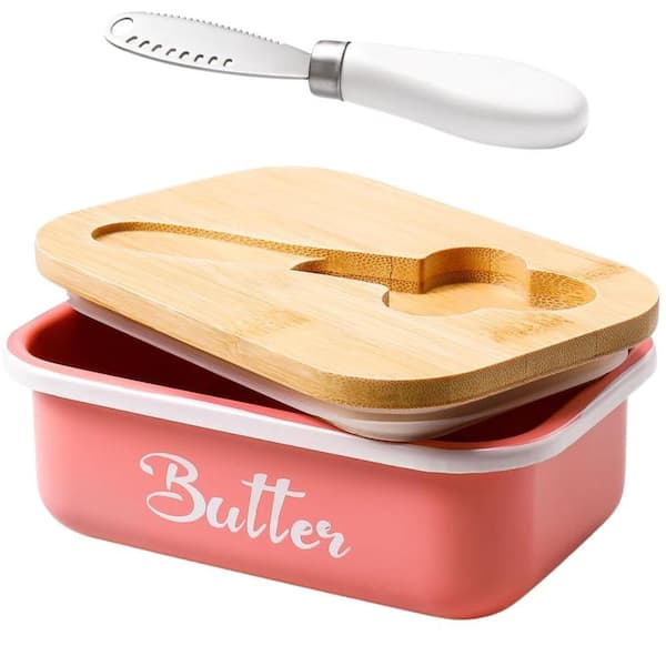 1.5 oz. Pink Metal Butter Dish with Lid for Countertop, Stainless Steel Multipurpose Butter Knife