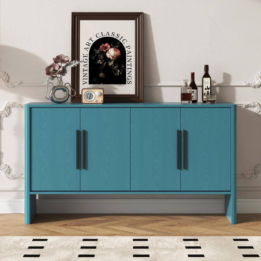 Antique Blue MDF 59 in. Hinged Door Sideboard with Adjustable Shelves