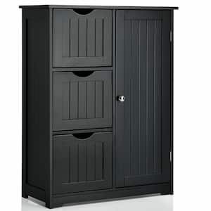 24 in. W x 12 in. D x 32 in. H Black Bathroom Floor Linen Cabinet with 3-Drawers and 1 Cupboard