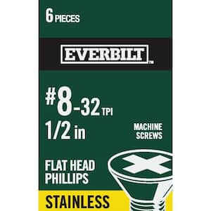 #8-32 x 1/2 in. Phillips Flat Head Stainless Steel Machine Screw (6-Pack)