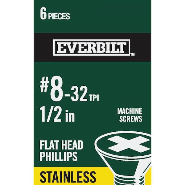 Everbilt #8-32 x 1/2 in. Phillips Flat Head Stainless Steel Machine Screw (6-Pack)