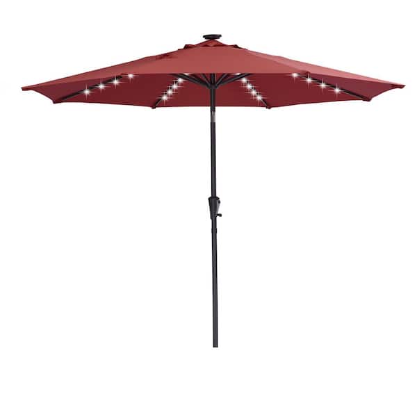 maocao hoom 9 ft. Red Outdoor Patio Market Umbrella with LED Lighted