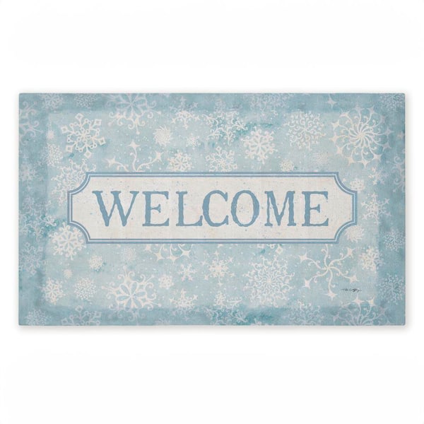 Gentle Snowflakes Welcome Blue 18 in. x 30 in. Polyester Non-Slip Outdoor Door Mat