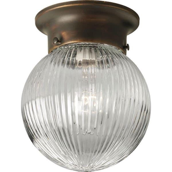 Progress Lighting 6 in. 1-Light Antique Bronze Flush Mount with Clear Ribbed Glass