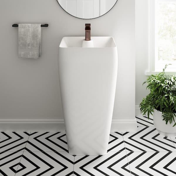 Carre Glossy, White Ceramic Square Pedestal Sink