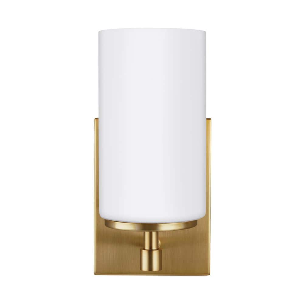 Satin Brass and Bronze Dimmable Wall Sconce with Etched Glass Shade