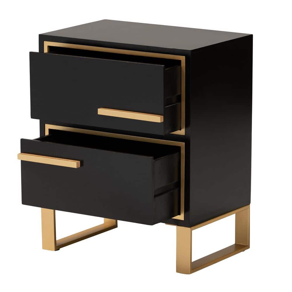 Giolla Black and Gold Wood Metal Accent Table with Storage
