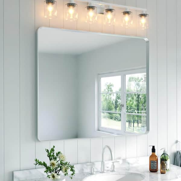 48 in. W x 40 in. H Rectangular Aluminum Framed Wall Bathroom Vanity Mirror in Silver