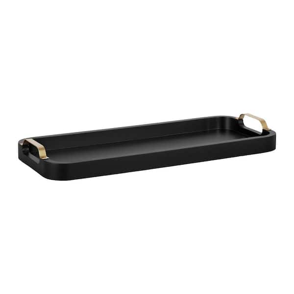 Kate and Laurel Farson Black Rectangle 24 in. Wood Decorative Tray