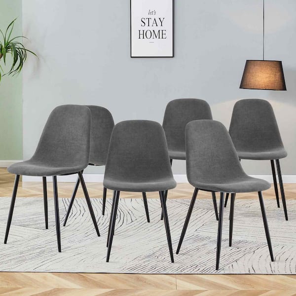 Polibi Modern Dark Gray Fabric Seat Dining Chairs Set of 6 for Kitchen, Living, Dining Room