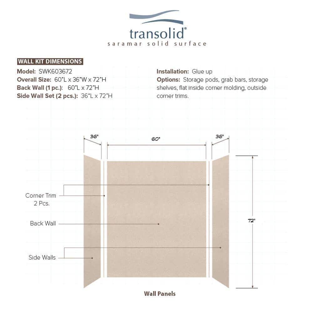 Cashew Velvet 72" x 60" Solid Surface Shower Wall Kit