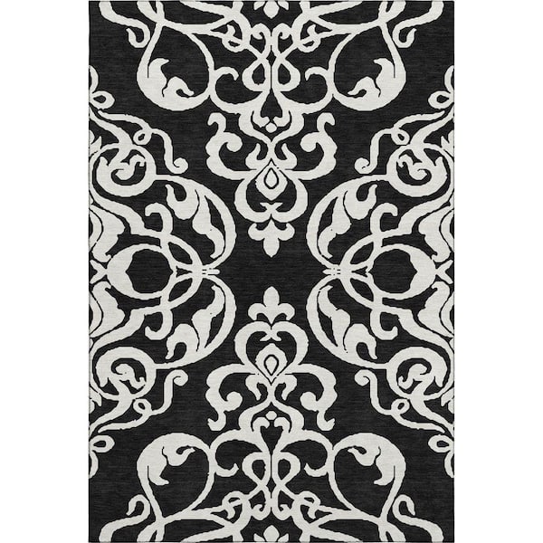 Mayfield Premium Machine Washable Abstract AMF973 Black 3 ft. x 4 ft. Area Rug