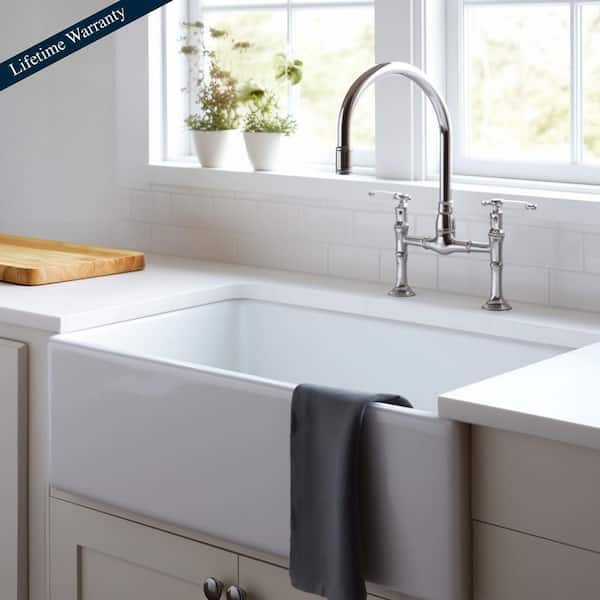 Turner 30 in. Farmhouse Apron Front Undermount Single Bowl Crisp White Fireclay Kitchen Sink