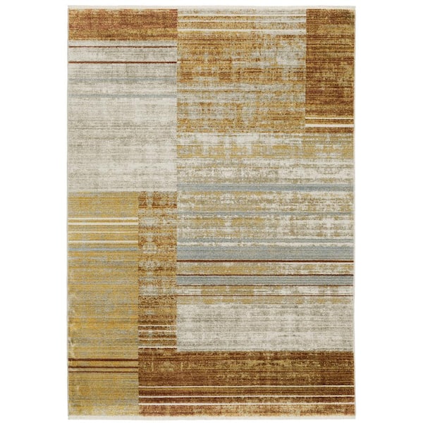 AVERLEY HOME Brooker Rust/Gold 5 ft. x 8 ft. Distressed Geometric Stripe Recycled PET Yarn Indoor Area Rug