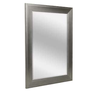 35.5 in. H x 29.5 in. W Modern Raised Lip Rectangle Metallic Gray Framed Beveled Glass Bathroom Vanity Wall Mirror