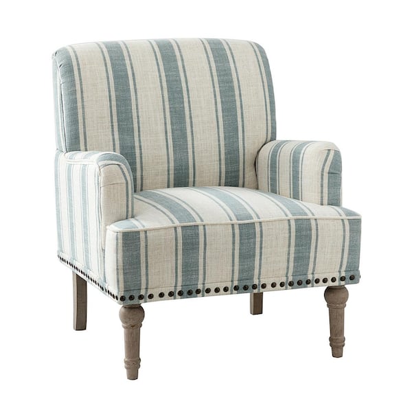 JAYDEN CREATION Imperia Blue Armchair with Turned Legs and Nailhead Trim