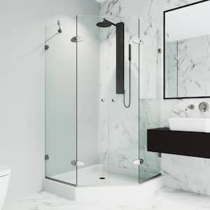 Gemini 47 in. L x 47 in. W x 79 in. H Frameless Pivot Neo-angle Shower Enclosure Kit in Brushed Nickel with Clear Glass