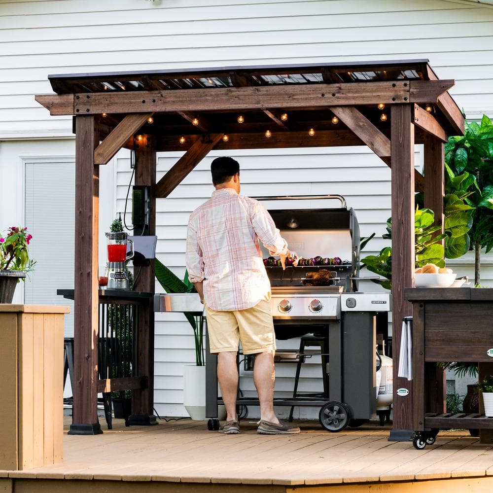 Saxony Cedar Wood Grill Gazebo with Steel Roof