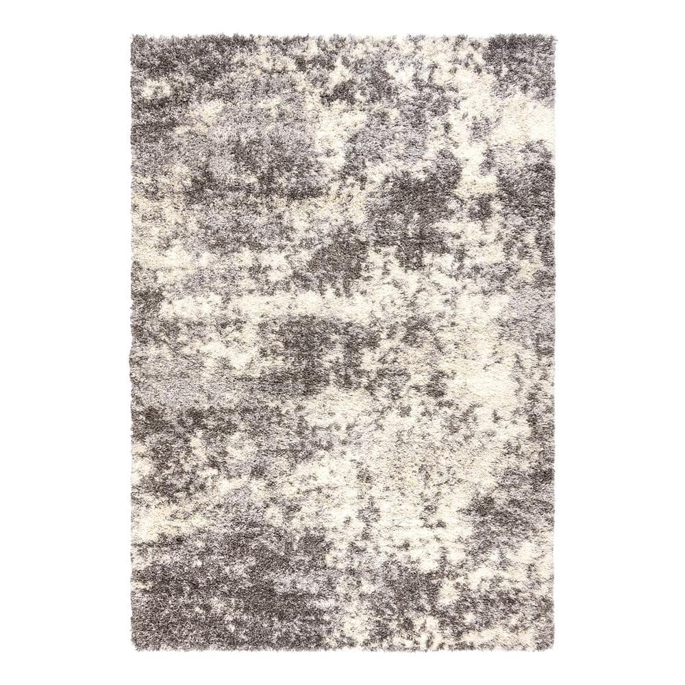 Gray and Off-White Abstract Shag Synthetic Area Rug, 8' x 10'