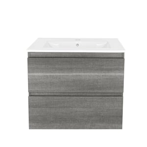 23.6 in. x 18.8 in. D x 19.6 in. H Floating Bath Vanity in Gray with White Ceramic Top and sink