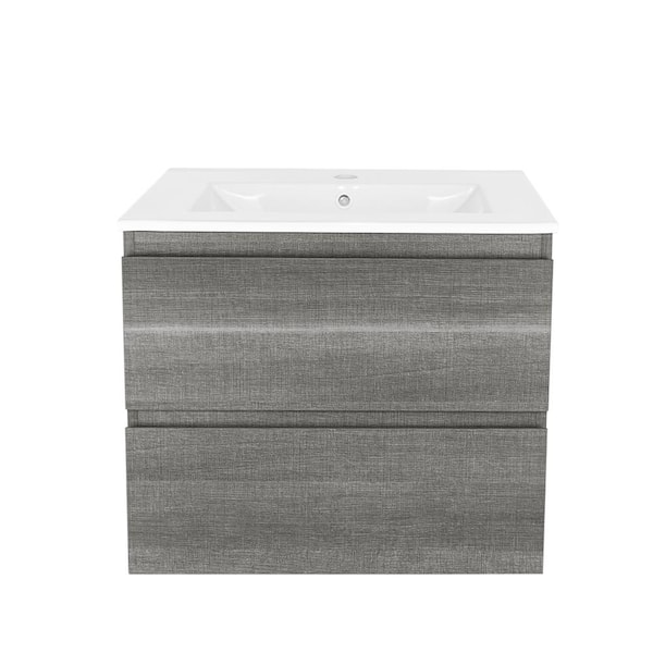 TOOLKISS 23.6 in. x 18.8 in. D x 19.6 in. H Floating Bath Vanity in Gray with White Ceramic Top and sink