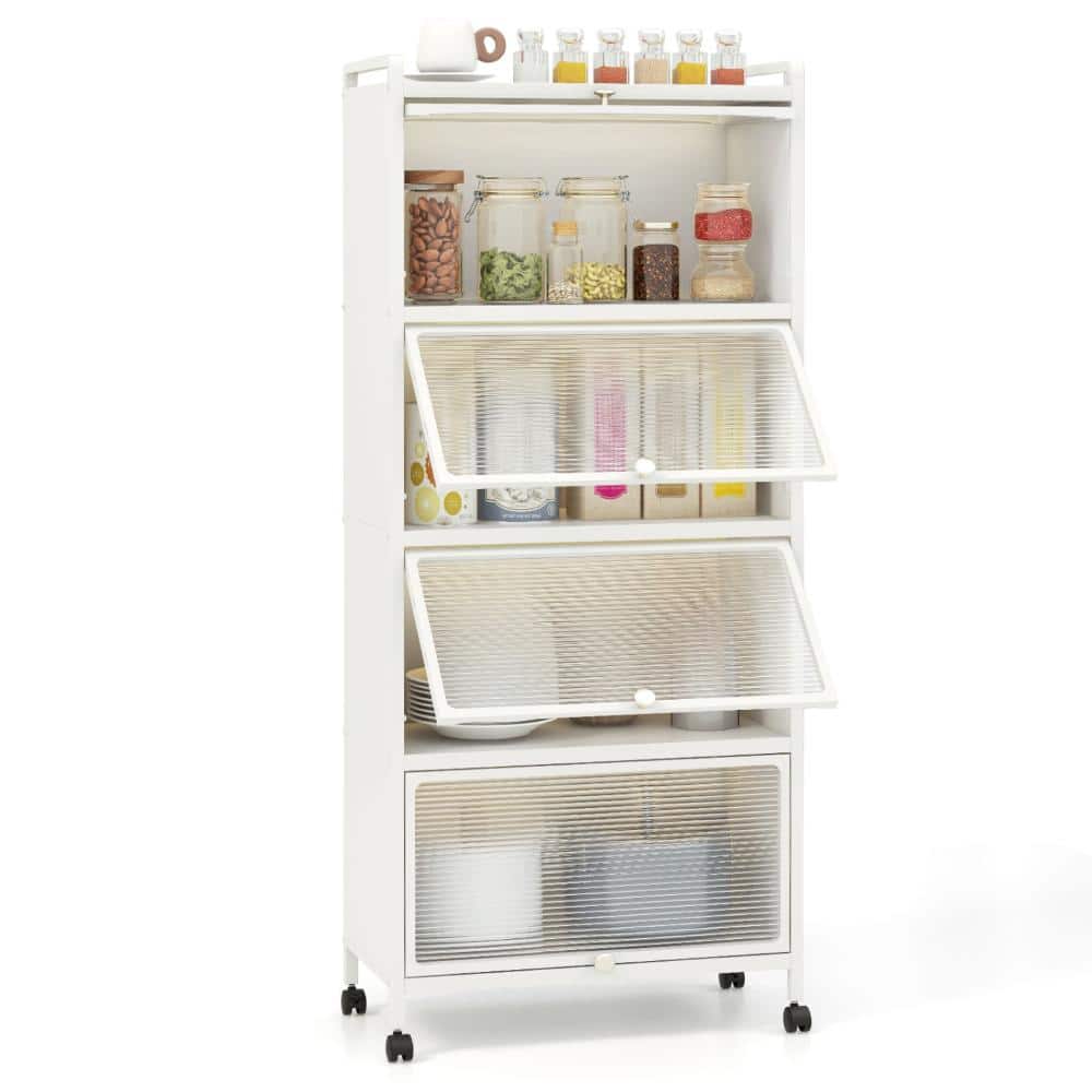 5-Tier Kitchen Baker's Rack with Flip-Up PC Doors, Rolling Microwave Stand with 4 Hooks, Gold Handles price history on PriceWatchPro