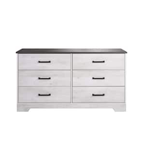 Rustic Ridge Washed White 6-Drawer 53.25 in. x 28.5 in. x 18.25 in. Dresser, Wooden Chest of Drawers for Bedroom