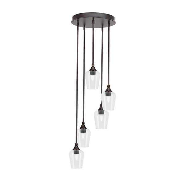 Unbranded Villa 5 Light Dark Granite Pendant, Cluster Pendant Light with 5 in. Clear Bubble Glass Shades, No Bulbs Included