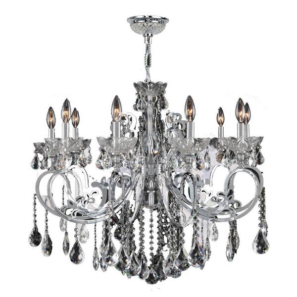 Worldwide Lighting Kronos 10-Light Polished Chrome with Clear Crystals Large Chandelier