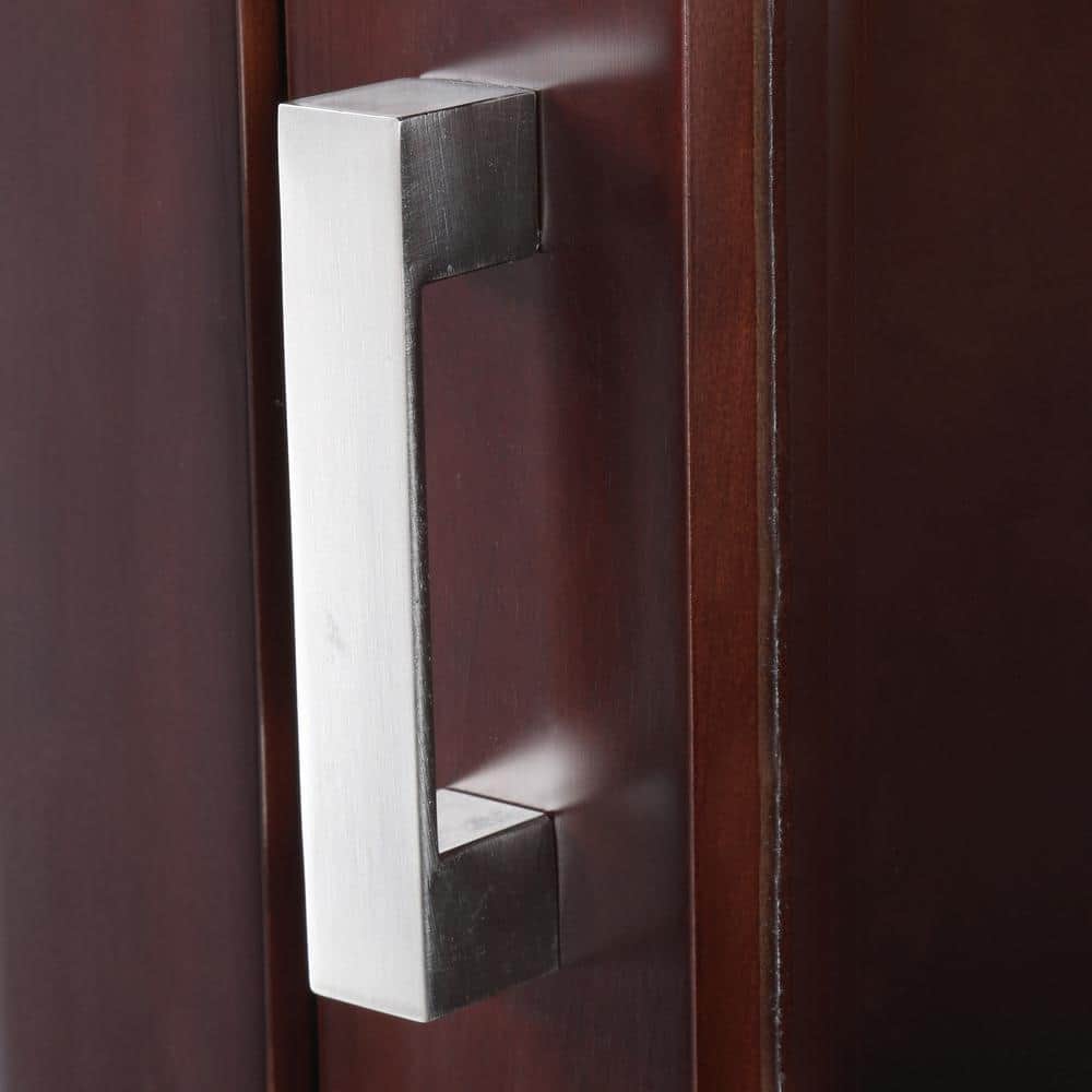 Espresso Solid Wood Freestanding Linen Cabinet with Glass Door