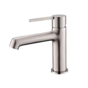 Single Handle Single Hole Bathroom Faucet Modern Deck Mounted Brass Bathroom Sink Faucets in Brushed Nickel