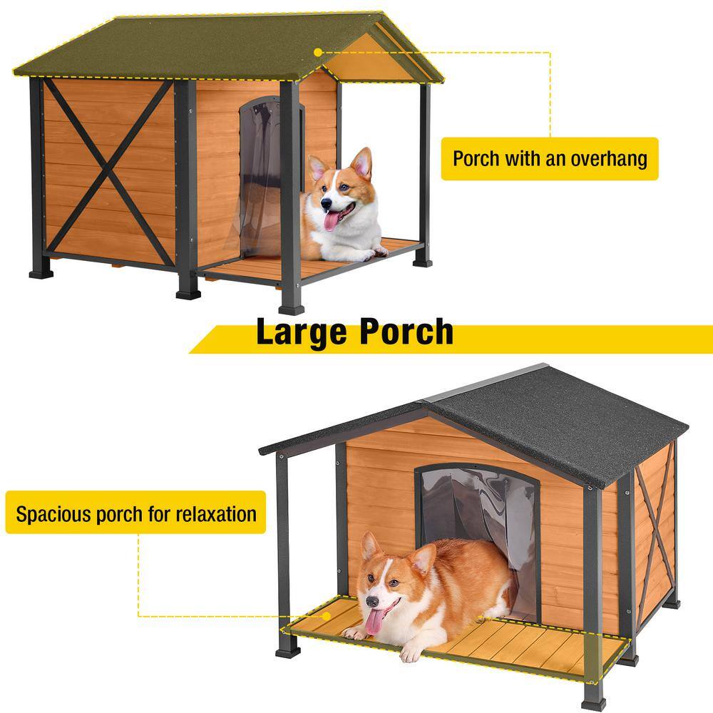 Extra Large Brown Wood Dog House with Metal Frame