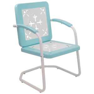 35 in. Square Outdoor Retro Tulip Lawn Chair - Blue and White