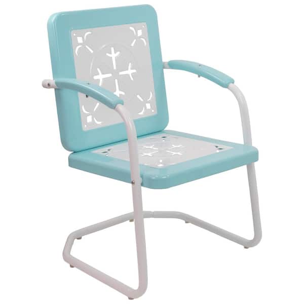 Northlight 35 in. Square Outdoor Retro Tulip Lawn Chair - Blue and White