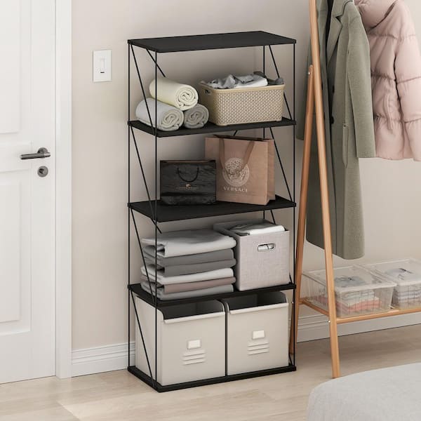 Furinno Besi 51.89 in. Tall Americano Wood 5-Shelf Etagere Bookcase with Metal Frame