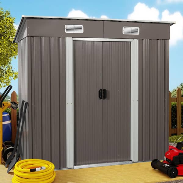 6 ft. W x 4 ft. D Metal Storage Shed Outdoor Tool Room with Foundation and Sliding Doors, Gray (18.6 sq. ft.)