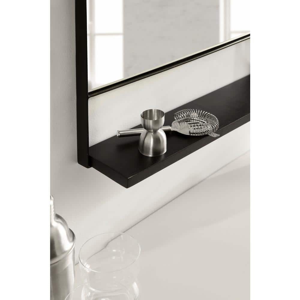 Chadwin 20" x 34" Arched Black Iron and Mango Wood Wall Mirror with Shelf