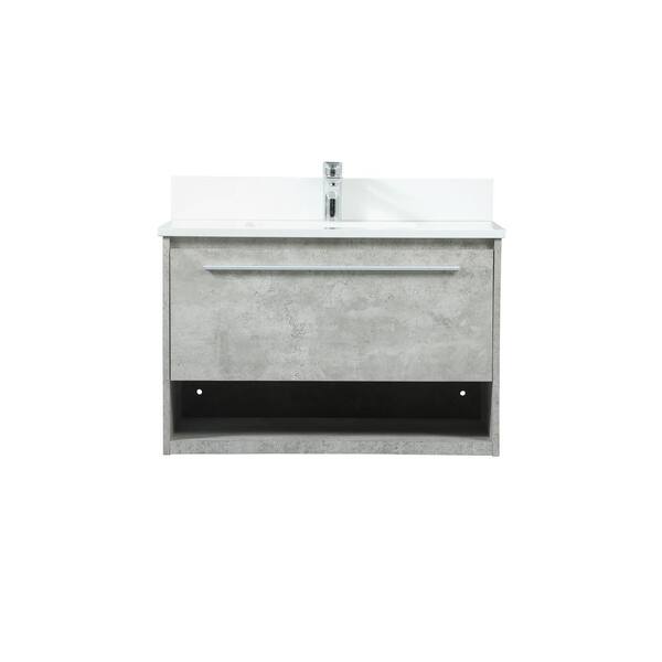 Unbranded 30 in. W Bath Vanity in Concrete Grey with Engineered Stone Vanity Top in Ivory with White Basin with Backsplash