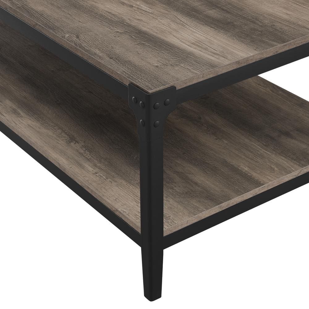 Rustic Gray Wash Rectangular Wood & Metal Coffee Table