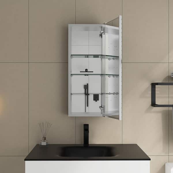 12 in. W x 30 in. H Rectangular Aluminum Surface Mount Medicine Cabinet with Mirror