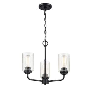 Moven 3-Light 18 in. Matte Black Chandelier with Clear Seeded Glass