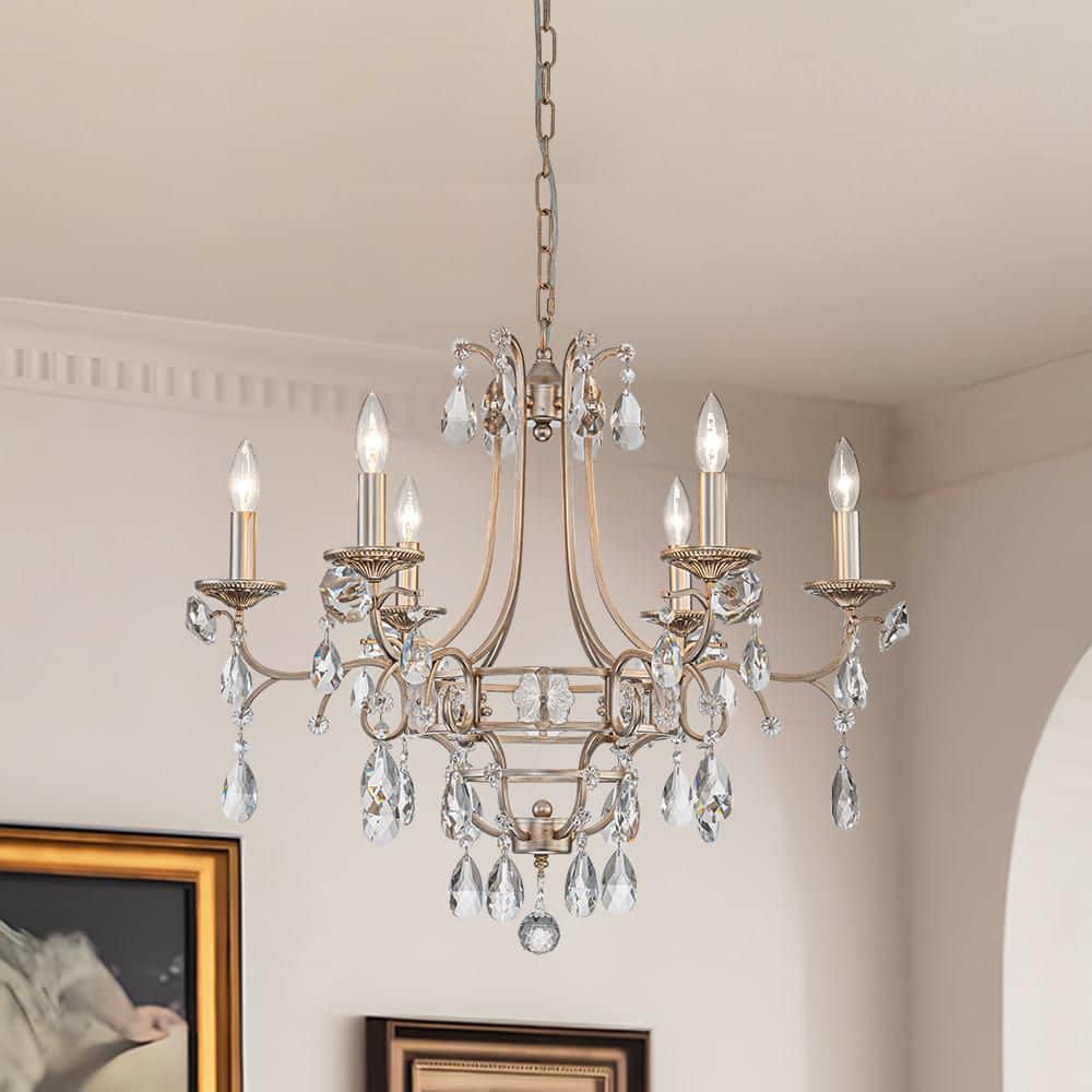 Auro 6-Light 27.6 in.W Aged Brass Crystal Chandelier Candle Style Glam Lighting for Dining Room or Wedding Hall price history on PriceWatchPro