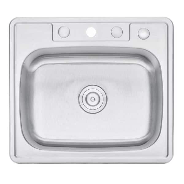 Topmount Drop In Stainless Steel 25 in. x 22 in. x 9 in. Deep 4 Faucet Holes Single Bowl Kitchen Sink with Accessories