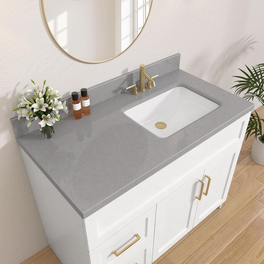 Goi 42 in. W x 22 in. D Engineered Stone Vanity Top Rectangular Single Right Sink White Sink Bathroom Vanity Top in Gray price history on PriceWatchPro