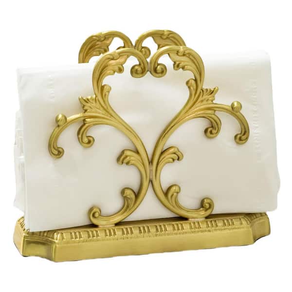 Luxurious Gold Brass Napkin Holder with Floral Branch Design for Dining Table, Kitchen and Countertops