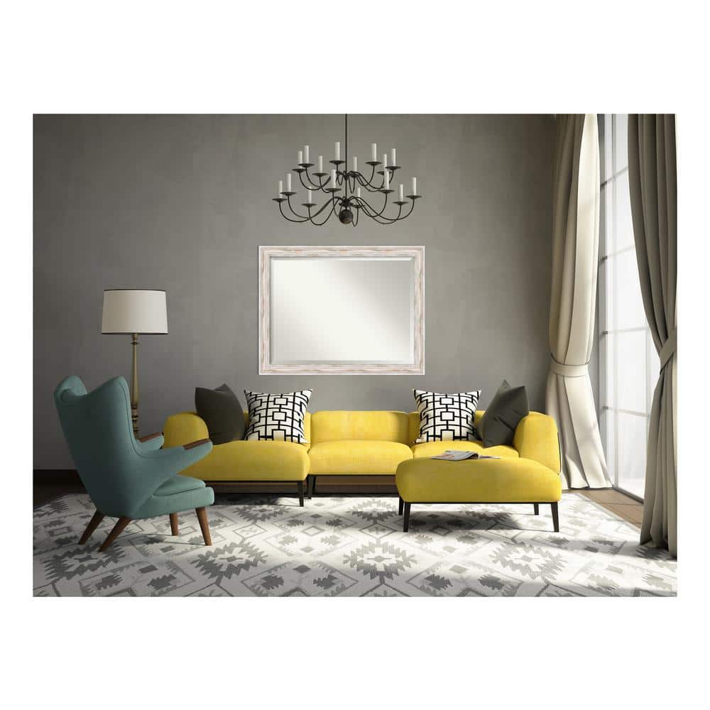 Medium Rectangle Distressed White Wash Casual Mirror (35.13 in. H x 45.13 i